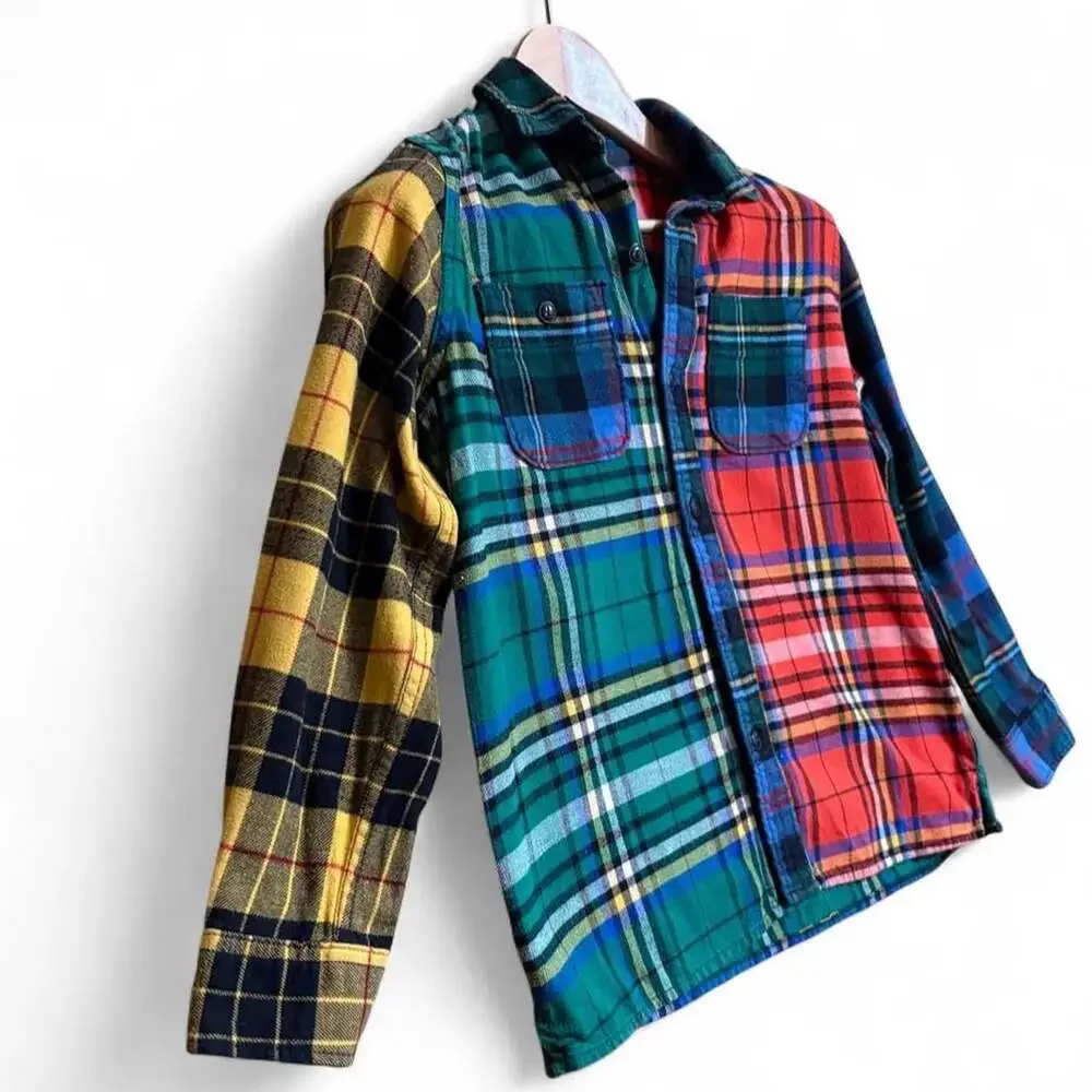 Gap Kids Multicolor Patchwork Plaid Flannel Button-Down Shirt